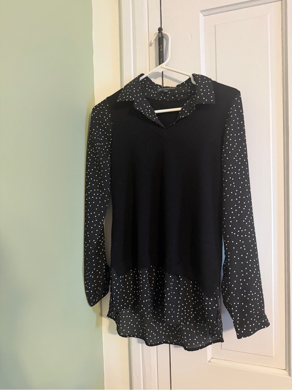 Adrianna Papell Collared Shirt Sweater Vest Small Polka Dot